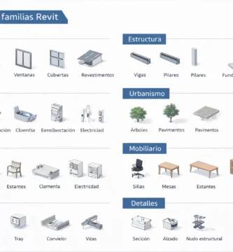 biblioteca de familias Revit organizada en carpetas dentro de un flujo de trabajo BIM profesional
