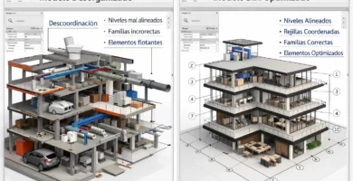 errores comunes en Revit modelo BIM desorganizado vs modelo bien estructurado